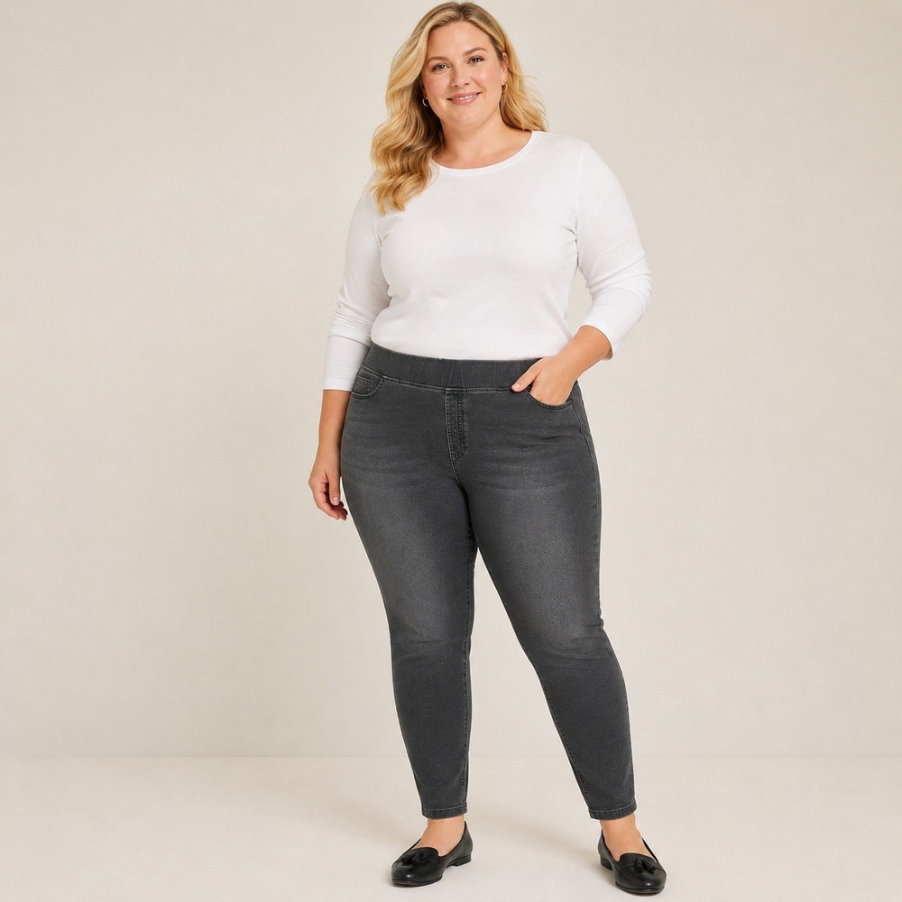 Pure Jill J. Jill Womens 2X Black Knit Denim Pull On Leggings Tapered Pants